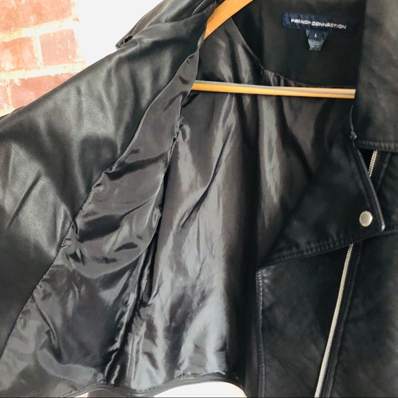 French Connection Moto Jacket Sz L Vegan Leather - Picture 3 of 7